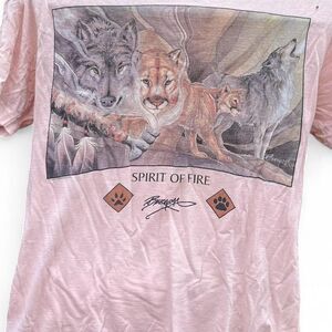 INTAGE 90s Spirit of Fire Wolf & Cougar Graphic Tee - Pink - Small